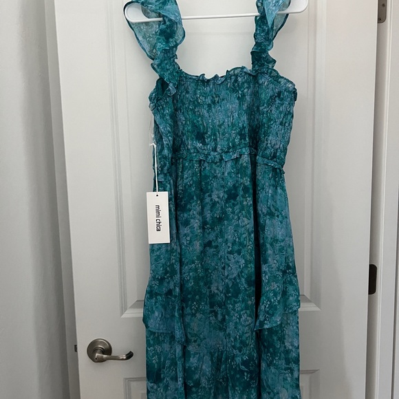Turquoise High-Low Ruffle Dress - Picture 3 of 4